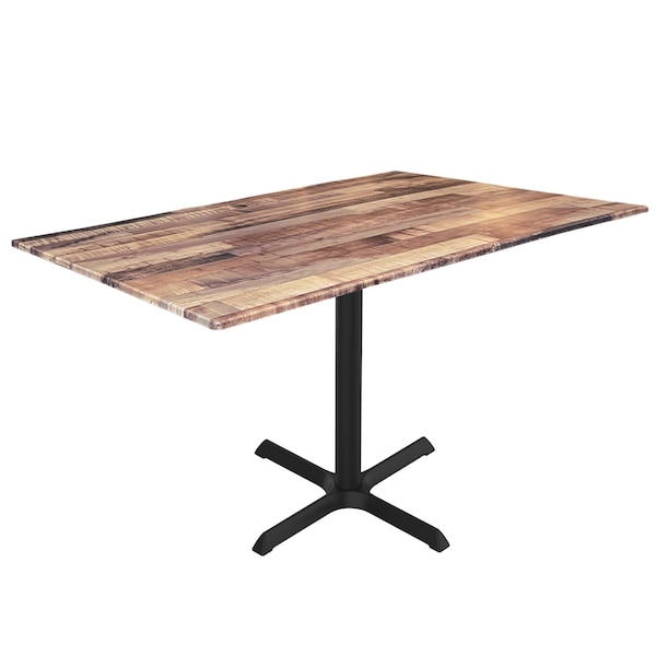 30 Tall OD211 Black Table Base w30x30 foot and 32x48 Rustic Top, IndoorOutdoor